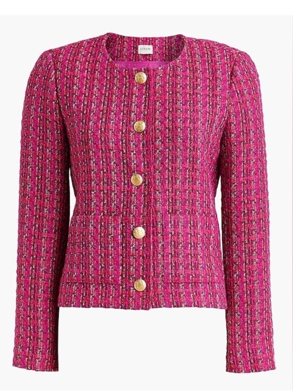 J. Crew Fuchsia Tweed Button-Front Blazer